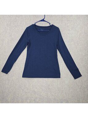 No Boundaries Women's Long-Sleeve Navy Blue Top Size L Soft Cotton-Blend Slim